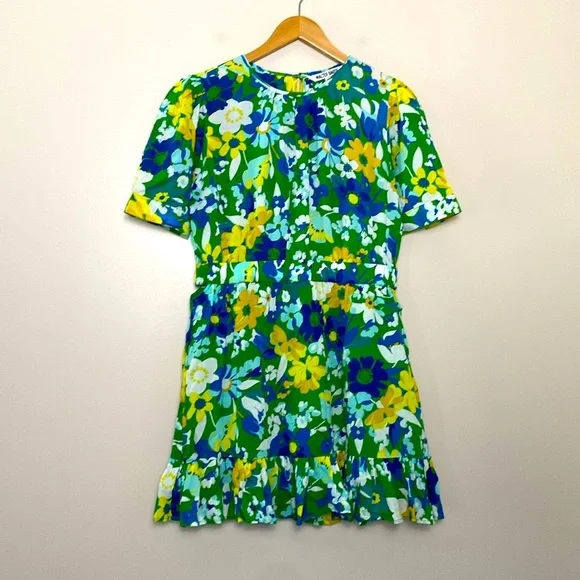 Walter Baker Kasey Dress Floral Mini Ruffle Hem Short Sleeves Size XL - Picture 3 of 16